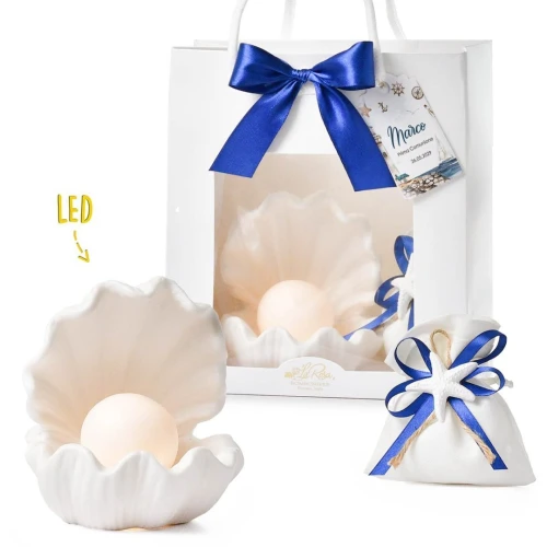 Idee Bomboniere Originali conchiglia con perla in ceramica LED