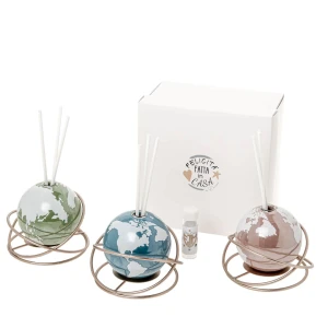 Bomboniere 2026 Linea Fantasy Profumatore Colorato con mondo in vetro e cerchi in metallo