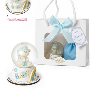 ⚡ OFFERTISSIMA Bomboniera Battesimo Nascita bimbo palla di neve con orsetto e scritta Baby Personalizzabile