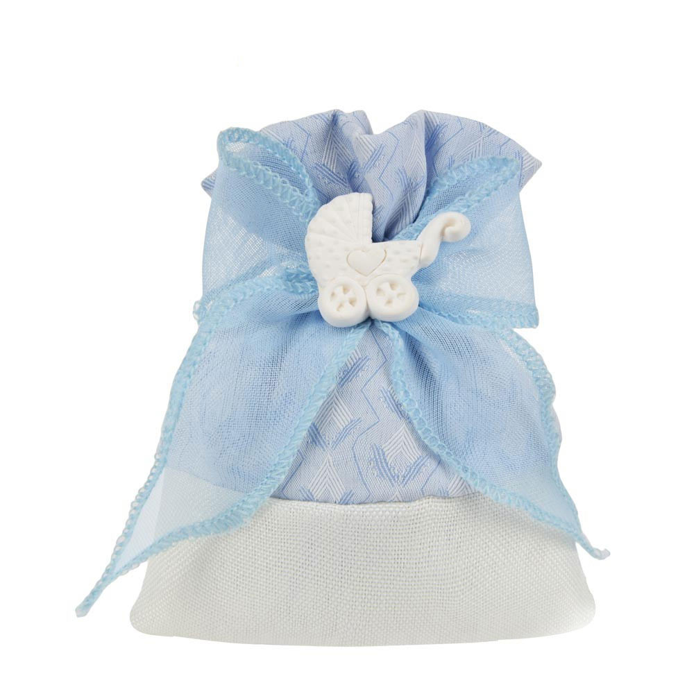 Sacchetto porta confetti blu 9,5x13 cm per nascita o Battesimo