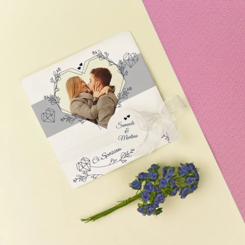 Partecipazione Nozze Originale personalizzabile con foto Blu - Arno
