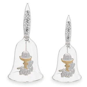 Bomboniera comunione Campanella in vetro soffiato con strass e placca in argento