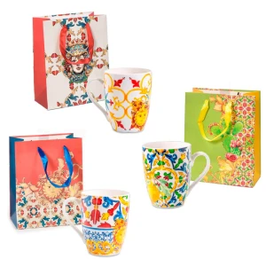 Bomboniere maioliche tazza da te con shopper idea 2026