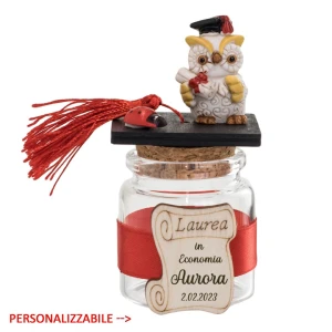 Bomboniere Laurea Barattolino Portaconfetti con gufo Personalizzabile