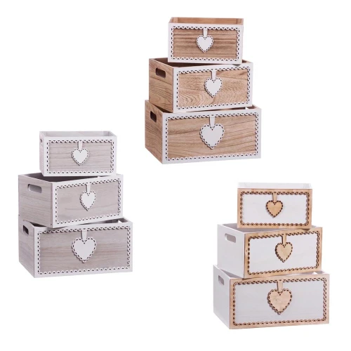 SET 3 cassette in legno rustiche per bomboniere e allestimenti