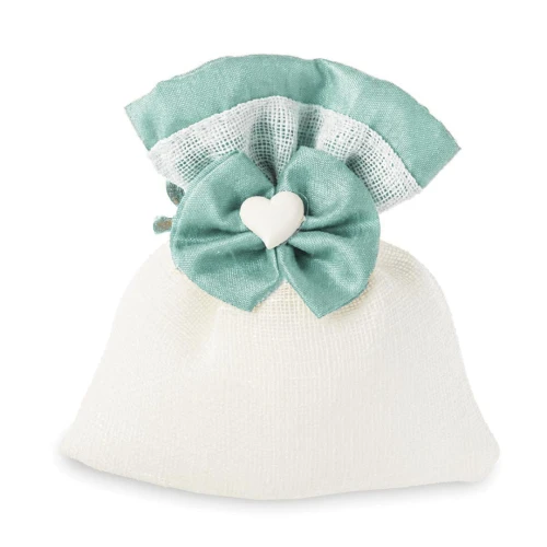 ULTIMI PEZZI 18 Sacchettini bianchi con dettagli tiffany e fiocco con cuoricino gessetto 10x12 cm PREZZO PER TUTTI