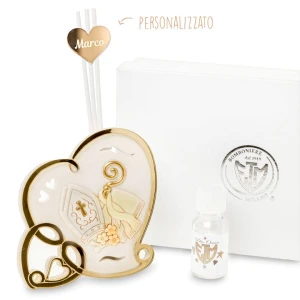 Bomboniere 2026 Icona Profumatore Cresima Personalizzabile a forma di cuore con cappello e bastone in resina