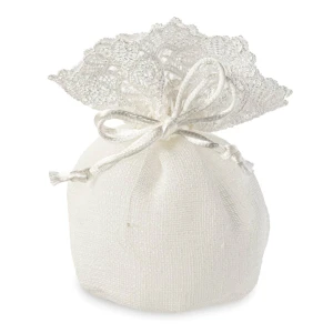 ULTIMI PEZZI 40 Sacchettini Tondi bianco elegante portaconfetti con trina 10 cm PREZZO PER TUTTI