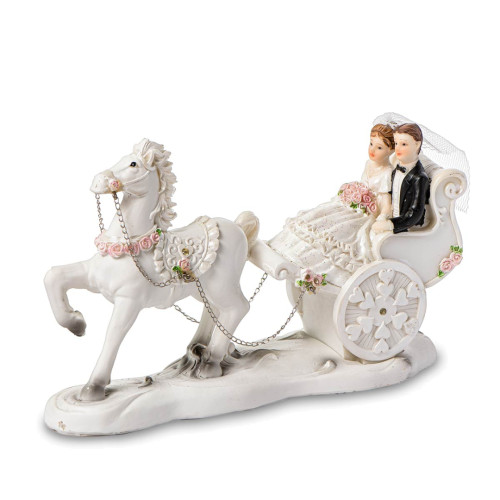 cake topper matrimonio elegante sposi su carrozza e cavallo bianco