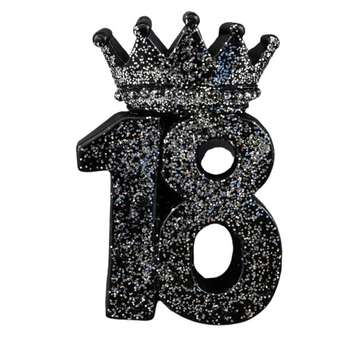 Bomboniere 18° compleanno 2024 Magnete con corona numero 18 nero con glitter