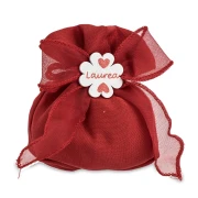 Sacchettini portaconfetti Rosso con quadrifoglio bianco con scritta "Laurea"