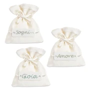 Bomboniere Sacchettini Portaconfetti Bianco con Targhetta "Sogni, Gioia e Amore"