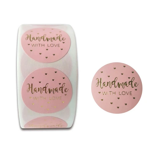 Adesivo \"Hand Made With Love\" in rosa e oro