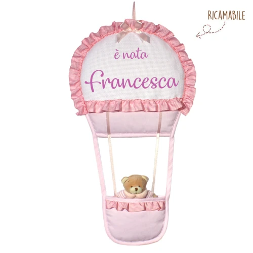 Fiocco Nascita bimba mongolfiera punto croce