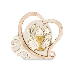 Bomboniera Standard Icona Doppio Cuore in Resina e Legno con simbolo Comunione