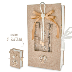Libro Grande con 24 scatoline Portaconfetti per Cresima a forma di libro con decoro in legno