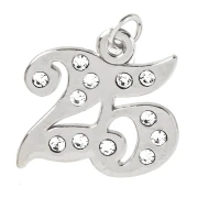 ciondolo numero 25 argento con strass per bomboniere nozze argento