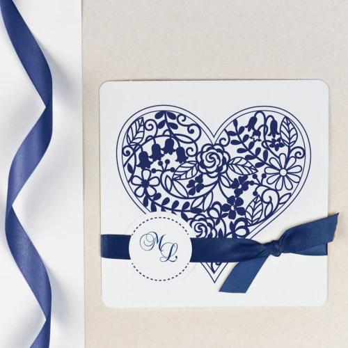 Partecipazioni Matrimonio Eleganti con cuore Blu - Ombrone