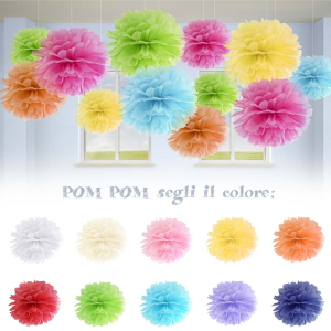 decorazione pom pom sfere in carta, complete di filo per appenderli, ottimi per battesimo, nascita, comunione, cresima, laurea, matrimonio, compleanni, party