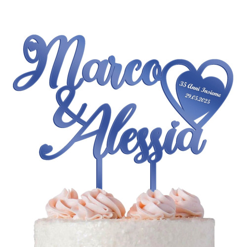 Cake Topper Nozze di Zaffiro 35° Anniversario in Plexiglass Blu