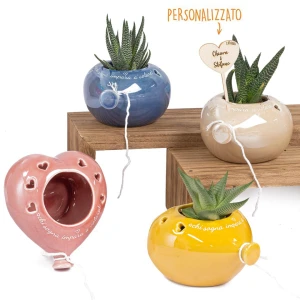 Bomboniere 2026 Linea Volo Balloon Vaso Portapiantina Palloncino con cuori e frasi in ceramica colorati