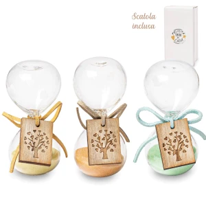 Bomboniere 2026 Linea Nuance Clessidra Colorata Grande in vetro con ciondolo albero della vita