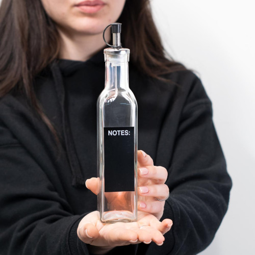 Bottiglia olio oliera in vetro con versatore e etichetta scrivibile 250 ml