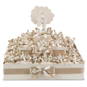 Mega Torta di Bomboniere per Comunione Femmina con 27 cuscini ballerine beige