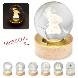 Bomboniere 2025 Battesimo Femmina Sfera LED Orsetto personalizzabile