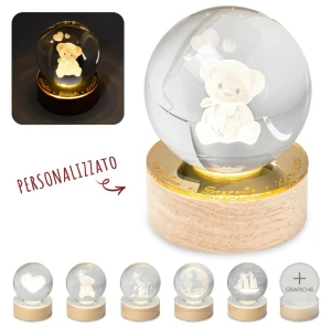 Bomboniere 2027 Battesimo Femmina Sfera LED Orsetto personalizzabile