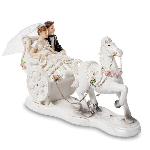 cake topper matrimonio elegante sposi su carrozza e cavallo bianco