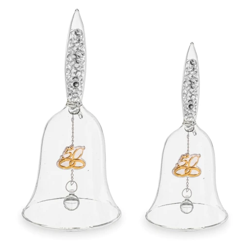 Bomboniera Nozze d\'oro Campanella in vetro soffiato con strass e placca in argento