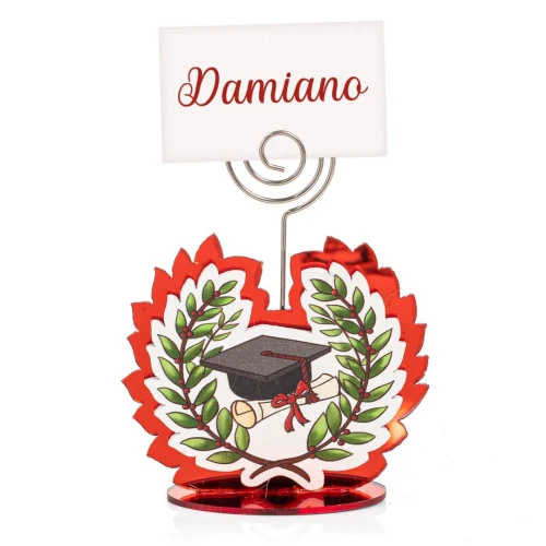 Bomboniere 2025 Linea Rouge Clip Segnaposto a forma di corona d\'alloro con tocco e pergamena