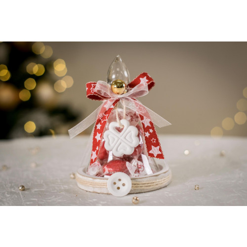 Idea Regalo Natale - Campana in vetro con decorazioni e cioccolatini