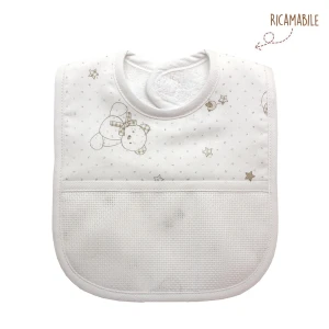 Bavaglio orsetto bianco e brillantini con tela ricamabile