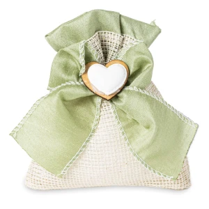 Ultimi 33 pezzi Sacchettino Rustico Portaconfetti Verde con fiocco ed applicazione cuore