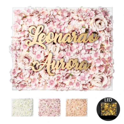 Idea Regalo Quadro floreale a LED con nomi in plexiglass personalizzabile