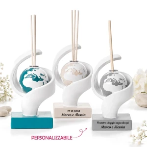 Bomboniera 2027 Diffusore Mappamondo Linea World in Resina Personalizzabile