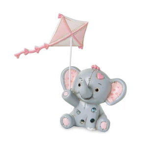 Bomboniere Battesimo e Nascita Elefantino Grande Led  con Aquilone Rosa in resina