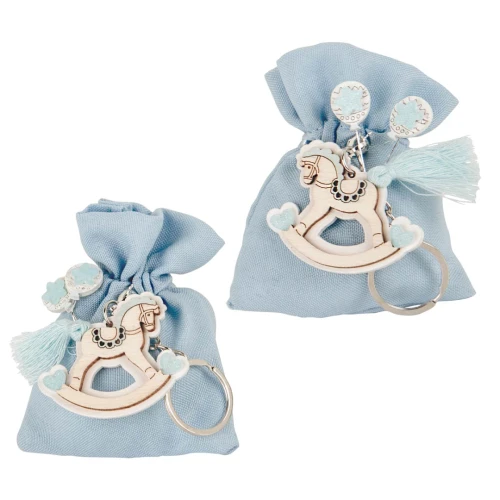 Bomboniere Battesimo e Nascita Maschio 2026 Linea Cavallino Sacchettino portaconfetti con portachiavi