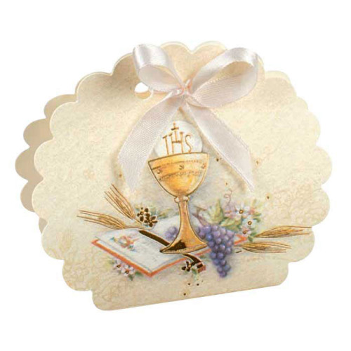 scatoline porta confetti per bomboniere comunione con simbolo calice e spighe oro