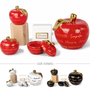 Bomboniera 2026 Mela in Porcellana Linea Estasi con Dettagli Oro