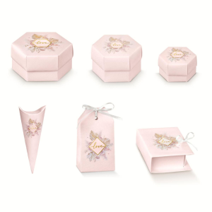 Scatoline portaconfetti Love Rosa e Oro