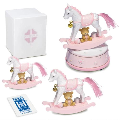 Bomboniere Solidali Quadrifoglio Linea Dublino Rosa 2026 Cavallino a dondolo