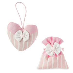 Sacchettini portaconfetti rosa a righe con fiocco e gessetto cuore