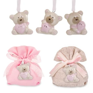 Bomboniera Battesimo bimba ciondolo orso in ceramica