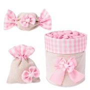 Sacchettini portaconfetti rosa rustici con fantasia quadretto e gessetto cuore