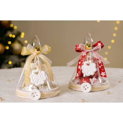 Idea Regalo Natale - Campana in vetro con decorazioni e cioccolatini