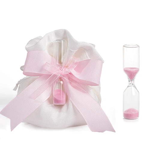 Bomboniere o Segnaposto 2025 Clessidra mini in vetro con sabbia rosa