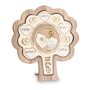 Bomboniere 2026 Icona Cresima Albero in resina e legno con cappello e bastone e parole
